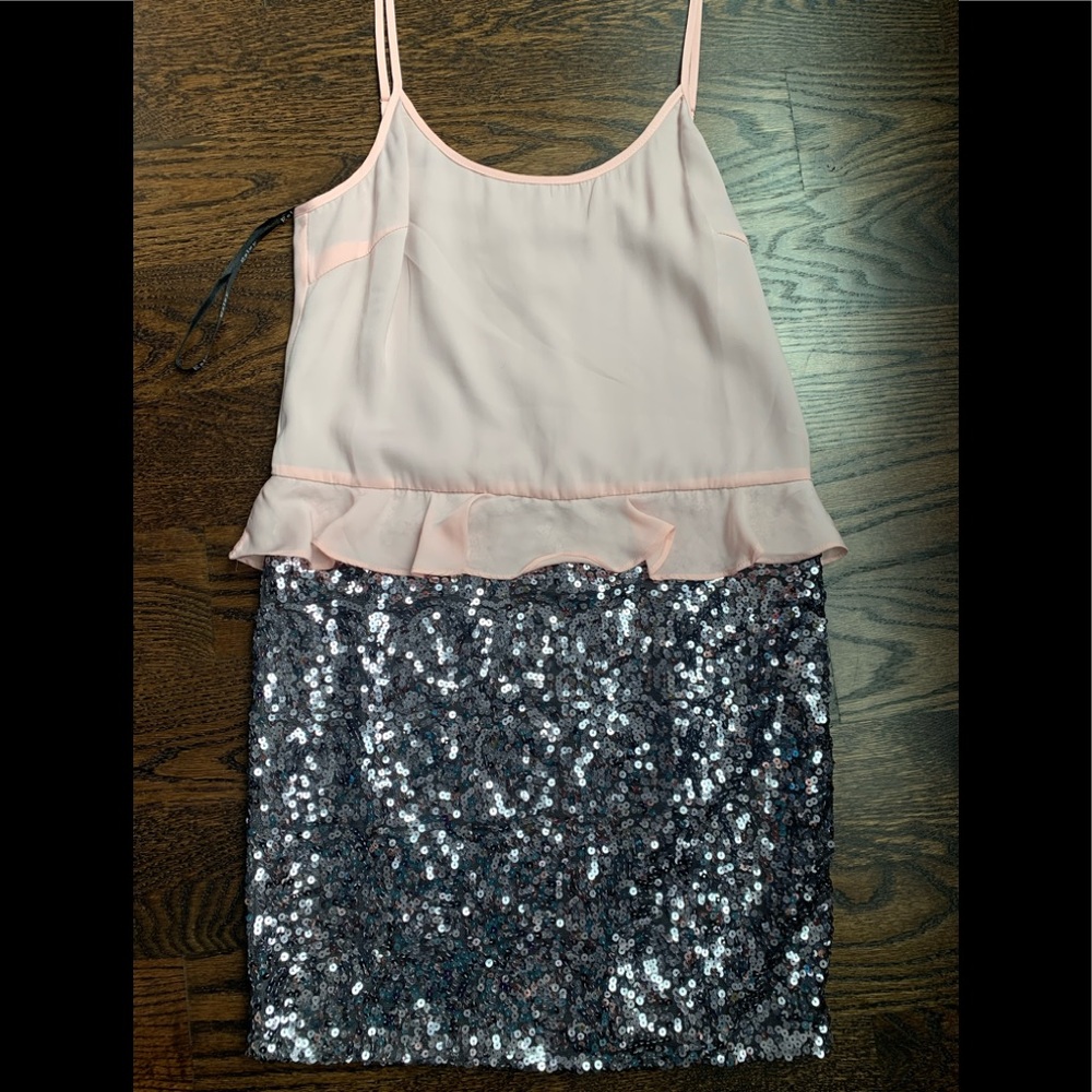 NWT Esley dress.  Platinum sequins with a blush colored top.  Size medium.